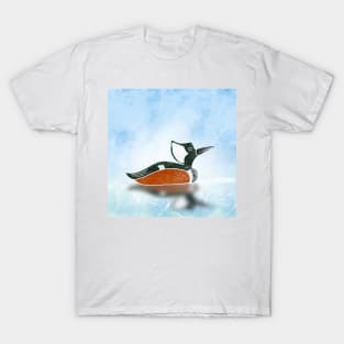 Hooded Merganser duck on water with reflection. T-Shirt